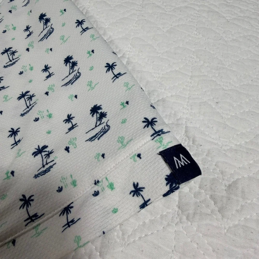 Mizzen Main Palm Tree Cactus Print‎ Polo Shirt Mens Medium Trim Golf Casual